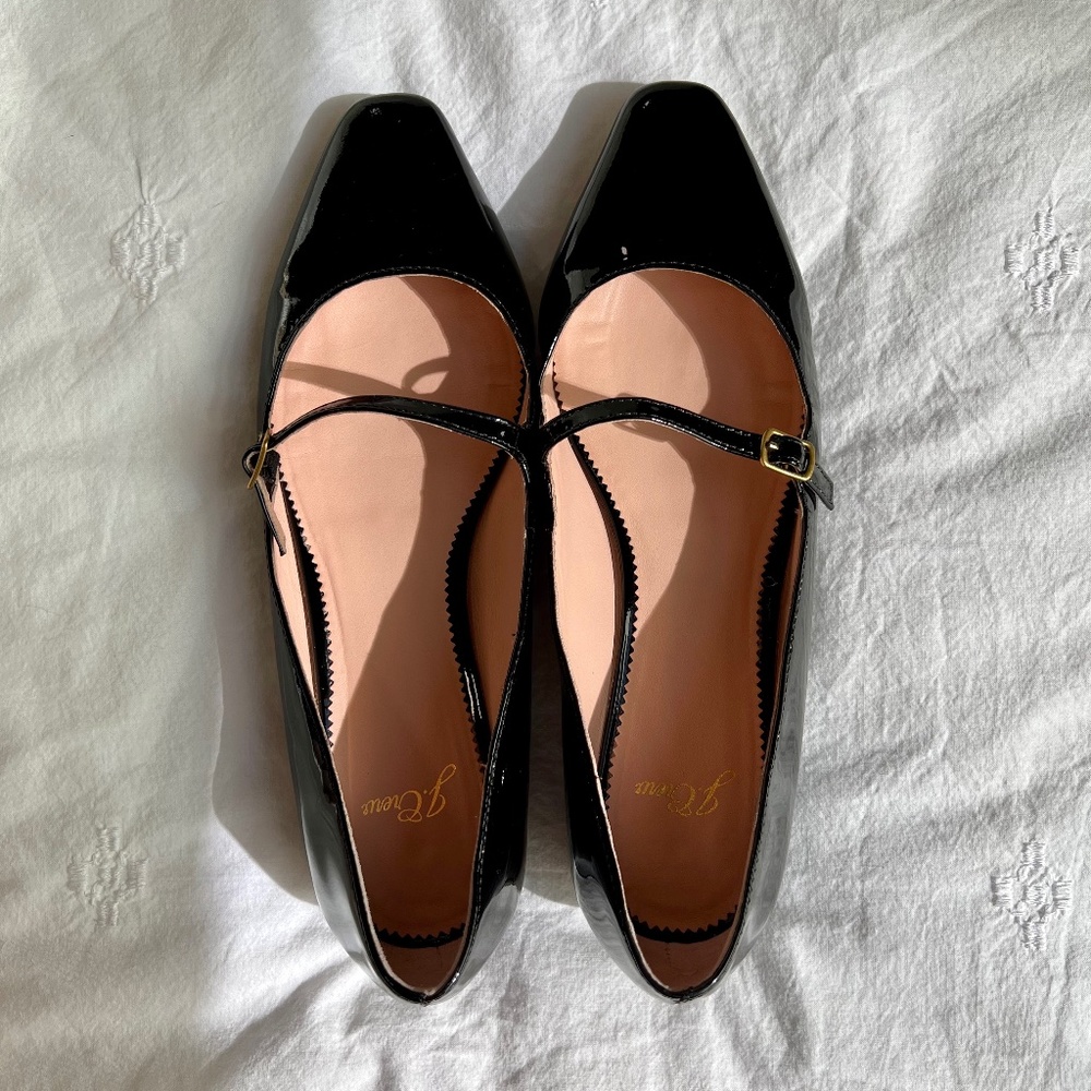 J. Crew Carolyn Skimmer Mary Jane Flats in Black Patent Leather Size 8